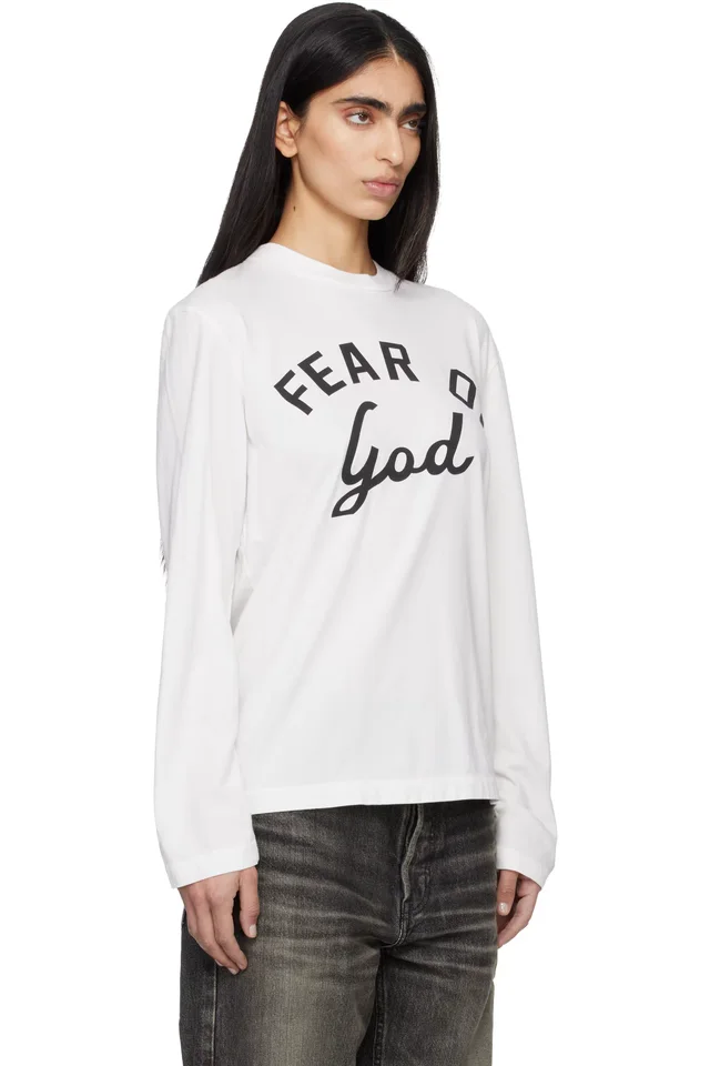 Fear of God White Varsity Long Sleeve T-shirt, photo 2 of 4 from SSENSE