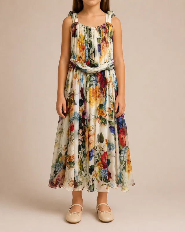 Dolce & Gabbana Kids Multicolour Silk Chiffon Floral Maxi Dress Size 10 years in Silk from Sellier