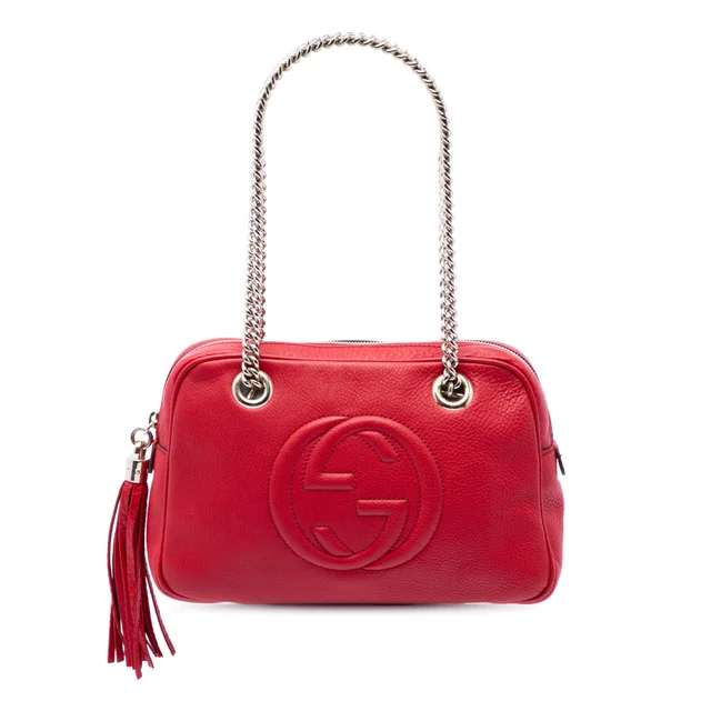 Red Gucci Calfskin Soho Chain Zip Shoulder Bag in Red Calfskin from Designer Revival