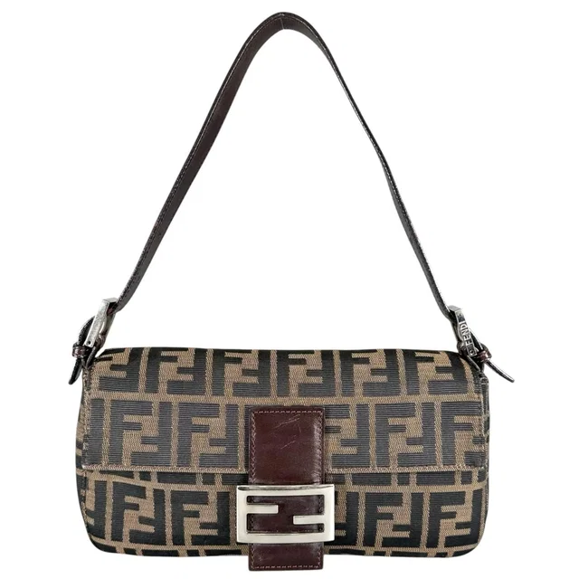 Fendi Zucca Mamma Baguette Handbag Leather Brown in Brown Leather from The Reluxe