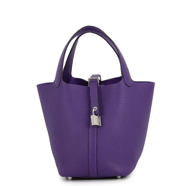 Hermès Picotin Lock Purple Taurillon Clemence Size PM in Purple Clemence leather from GALLERY RARE