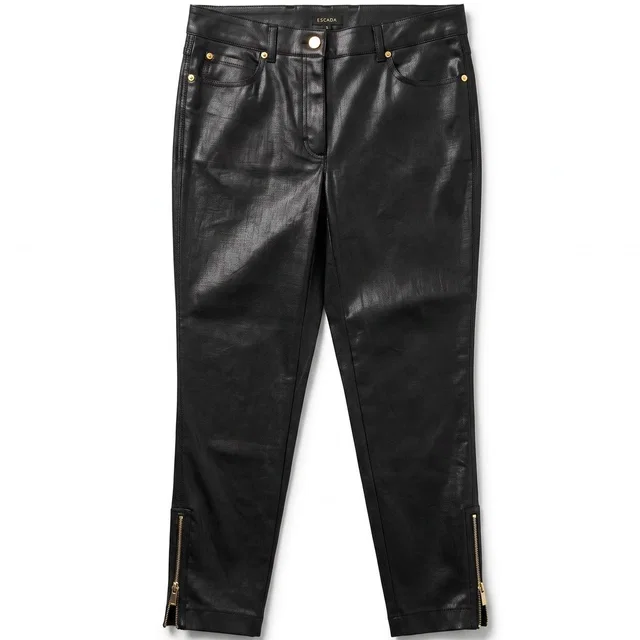 Escada Coated Black Jeans Women's Us 10 Grommet Pockets Zipper Ankles Eu 40 in black|gold Denim from Poshmark