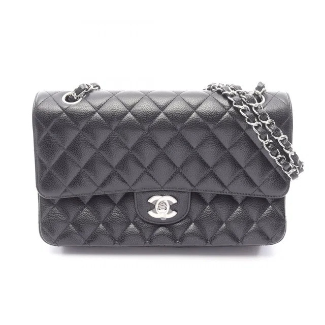 Chanel Shoulder Bag Quilted Double Flap Black Caviar Leather Chain in Black Caviar leather from The Reluxe
