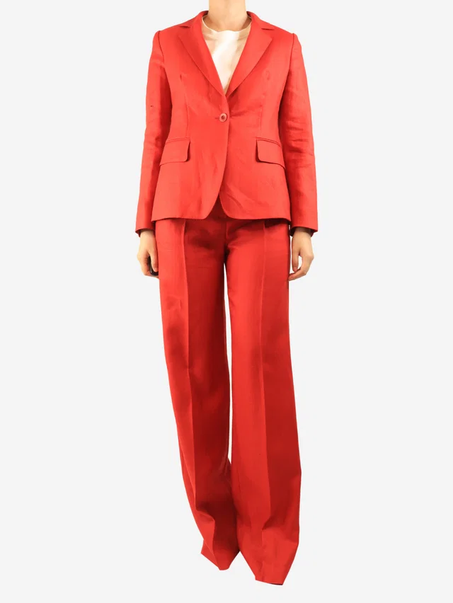 Max Mara Red linen two-piece suit set - size UK 8 in Red from Sign of the Times