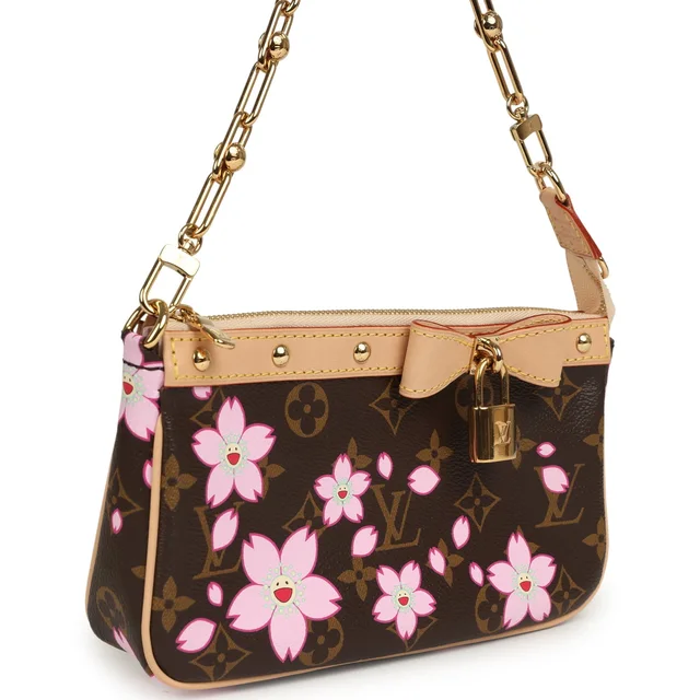 Louis Vuitton X Takashi Murakami Cherry Blossom Pochette Accessories Brown Monogram Gold Hardware in Brown Coated canvas from Madison Avenue Couture, photo 2 of 2