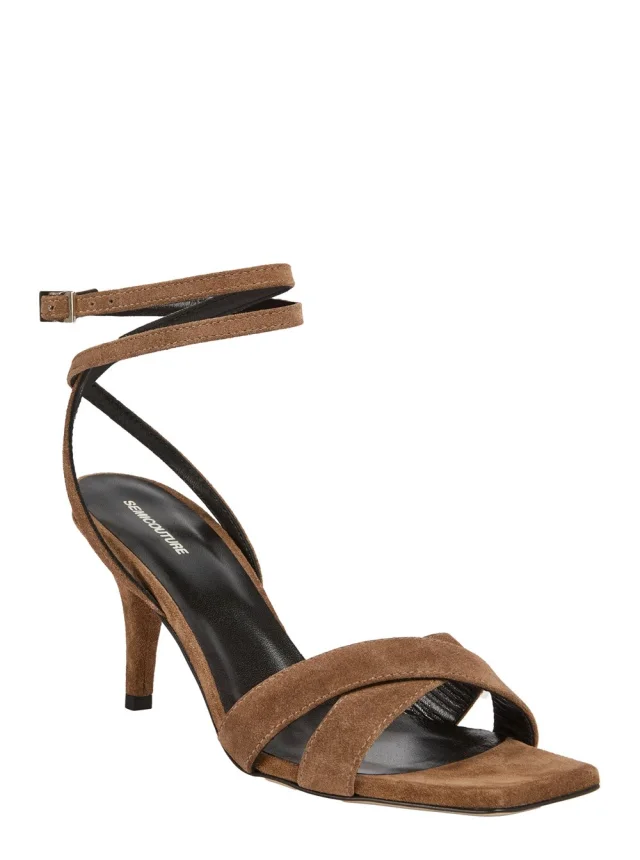 SEMICOUTURE Brown Suede 'Y6SZ40T57' Heeled Sandals with Square Toe in Brown 100% Suede, photo 3 of 7 from Gaudenzi Boutique