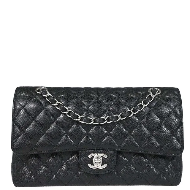 Chanel 2017-2018 Black Caviar Skin Medium Classic Double Flap Shoulder Bag in Black Caviar leather from AMORE Vintage Tokyo