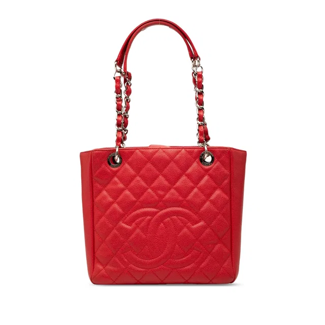Red Chanel Caviar Petite Shopping Tote in Red Caviar leather from Designer Revival