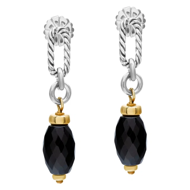 David Yurman onyx earrings set in 18k & sterling silver in Silver Yellow Gold, Sterling Silver from Gray And Sons