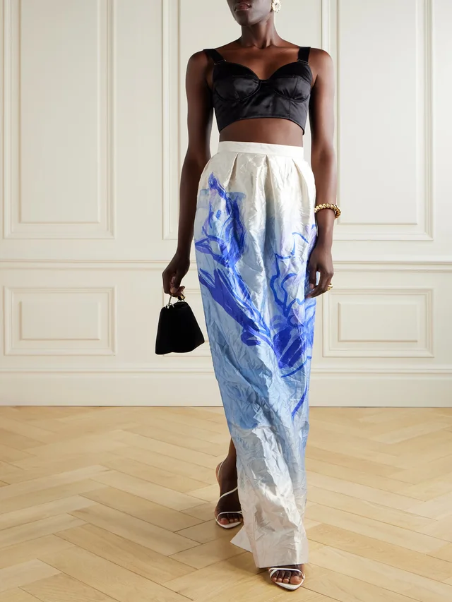 ERDEM Floral-print metallic crinkled-satin maxi skirt in Blue, photo 2 of 2 from NET-A-PORTER (Canada)