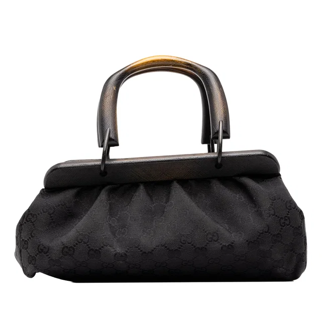 Black Gucci GG Canvas Wood Frame Handbag in Black Canvas from Designer Revival