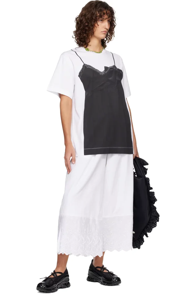Simone Rocha White & Black Bow Sash Slip Dress Trompe L'Oeil T-shirt, photo 4 of 4 from SSENSE
