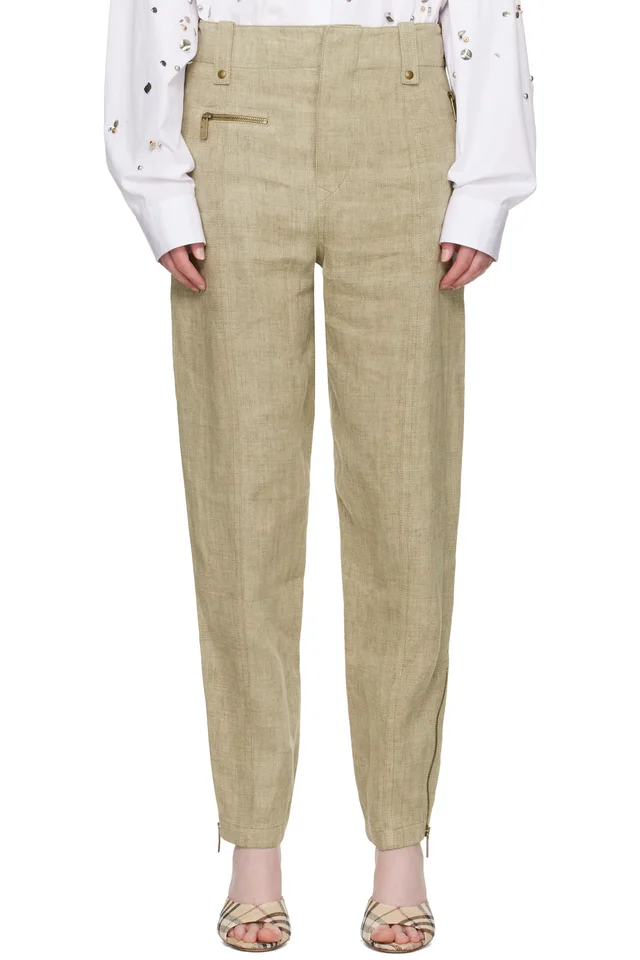 Burberry Khaki Linen Tailored Trousers, image 1 of 1 from SSENSE