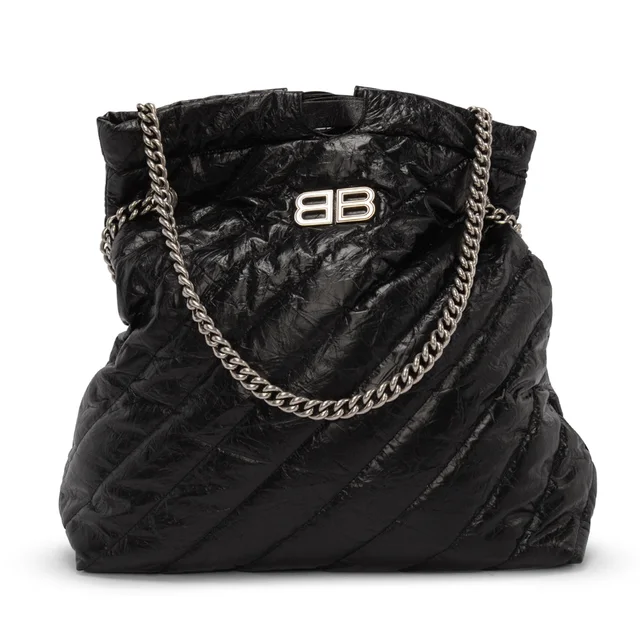 Balenciaga Quilted Calfskin Medium Crushed Tote in Black Calfskin from Blue Spinach