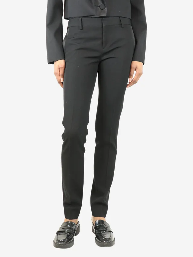 Saint Laurent Black side-stripe tailored trousers - size UK 8 in Black Wool from Sign of the Times