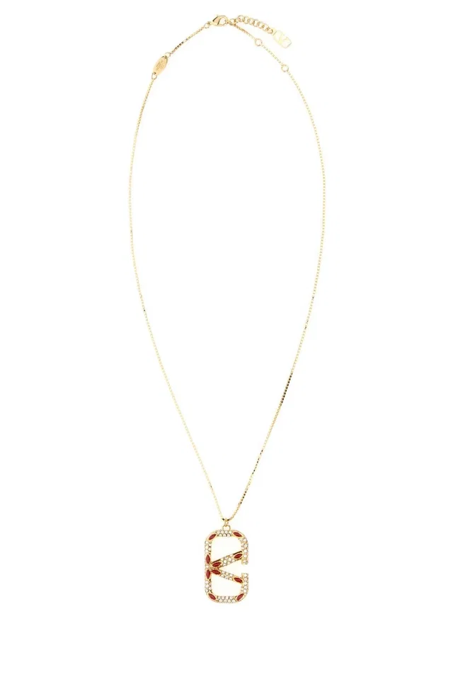 Valentino Garavani Metal Vlogo Pendant Necklace — Gold Necklaces in Gold from HEWI