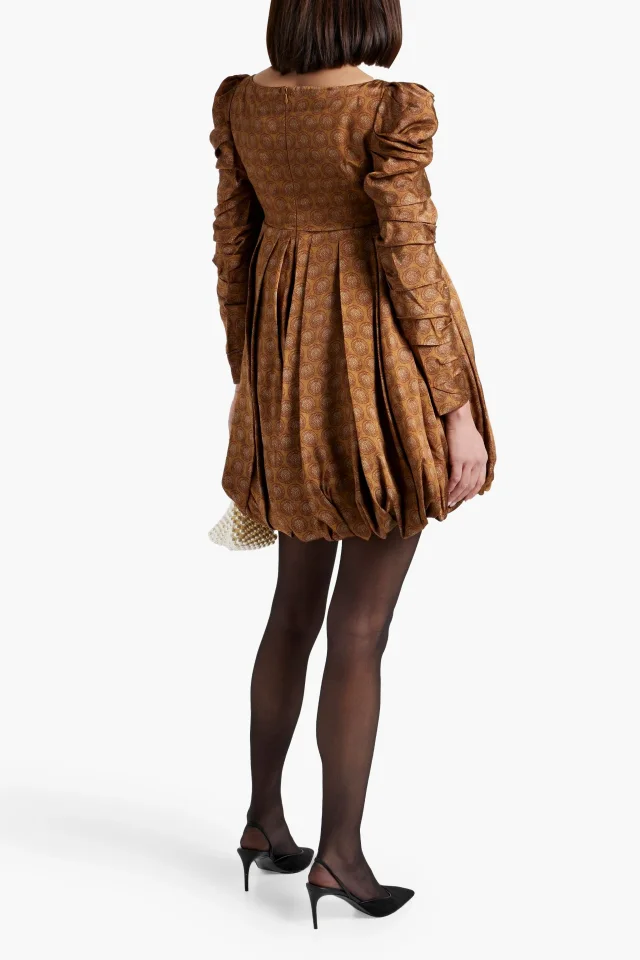 Khaite Katia Pleated Printed Satin Mini Dress in Light brown, photo 3 of 4 from THE OUTNET