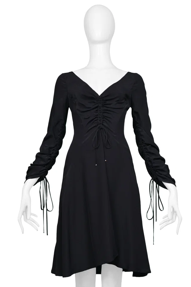 Versace Black Silk Drawstring Dress 2000'S in Black Silk from Resurrection Vintage