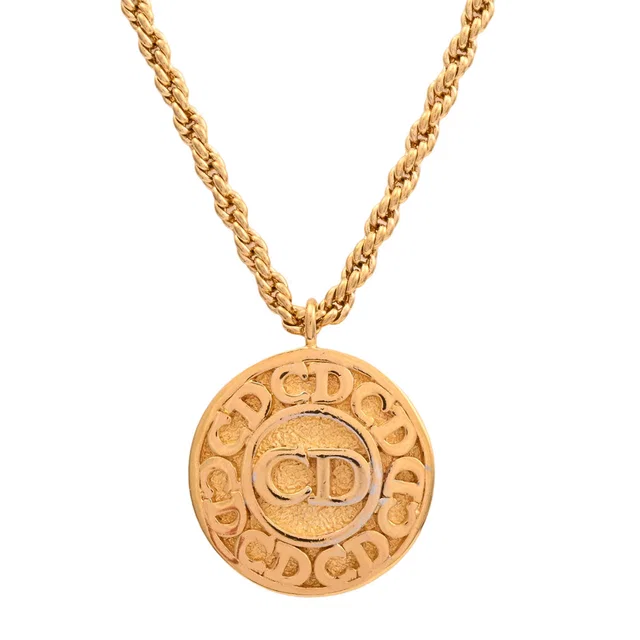 Dior Logo Plate Chain Necklace Gold in Gold from VINTAGE QOO TOKYO