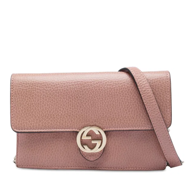 Brown Gucci Dollar Calfskin Interlocking G Wallet on Chain Crossbody Bag in Brown Calfskin from Designer Revival