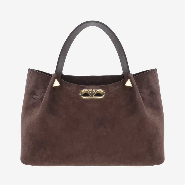 Valentino Garavani Vlogo Moon Shoulder Bag — Brown Suede in Brown Suede from HEWI