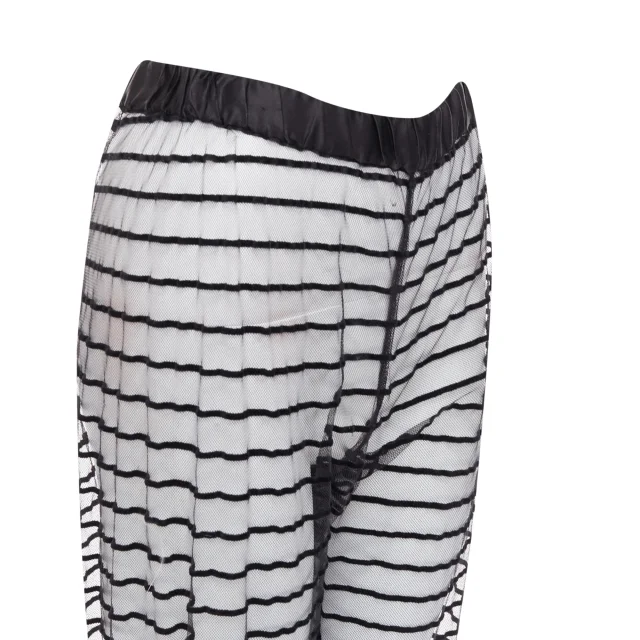 Dries Van Noten Flocked Mesh Striped Pants in black, photo 2 of 6 from ShopSimon