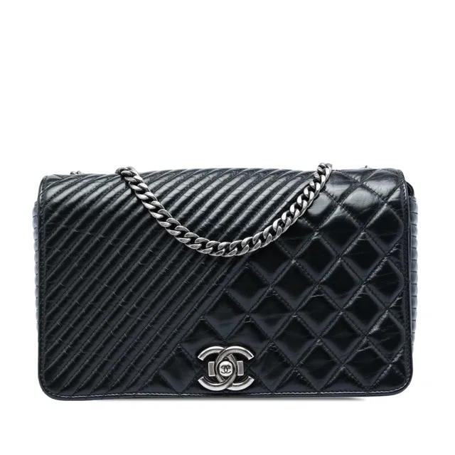 Black Chanel Medium Quilted Aged Calfskin Coco Boy Flap Shoulder Bag in Black Calfskin from Designer Revival