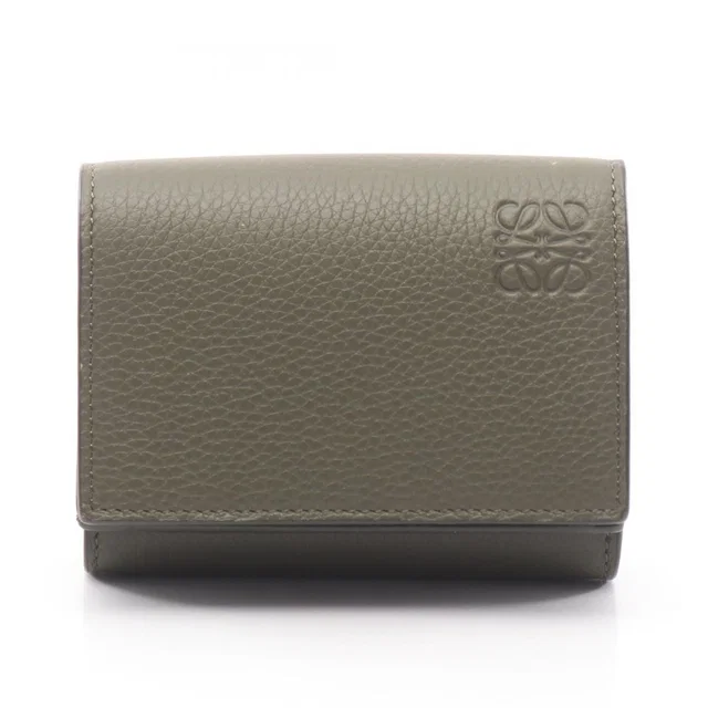 Loewe Trifold Wallet Khaki Green Leather in Green Leather from The Reluxe