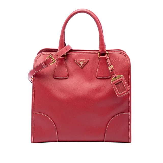 Red Prada Saffiano Lux Shopping Tote Satchel in Red Saffiano leather from Designer Revival