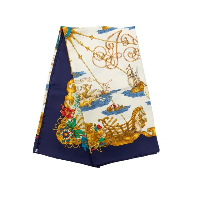 White Hermès Voiles de Lumiere Silk Scarf 90 Scarves in White Silk from Designer Revival