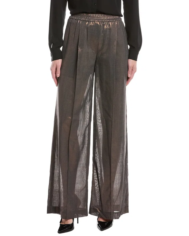 Brunello Cucinelli Metallic Pull-On Wool-Blend Pant, image 1 of 1 from Gilt