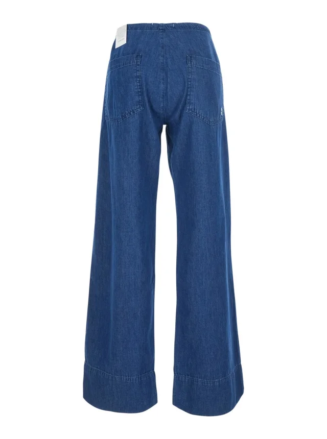 ICON DENIM Blue Jeans with drawstring waist and logo patch on the back in denim for women in Blue 100% Cotton, photo 2 of 5 from Gaudenzi Boutique