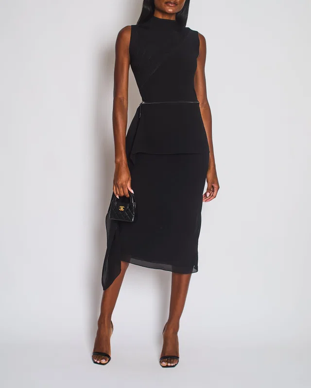 Hermès Black Knit & Silk Midi Dress with Zip Detail Size FR 36 (UK 8) in Black Silk from Sellier