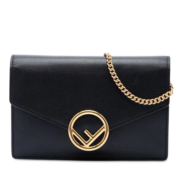Black Fendi Leather F Is Fendi Envelope Wallet On Chain Crossbody Bag in Black Leather from Designer Revival