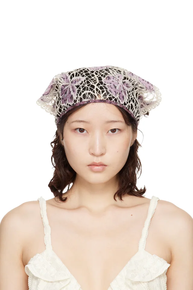 Anna Sui Purple & Off-White Medallion Floral Lace Headscarf, image 1 of 1 from SSENSE