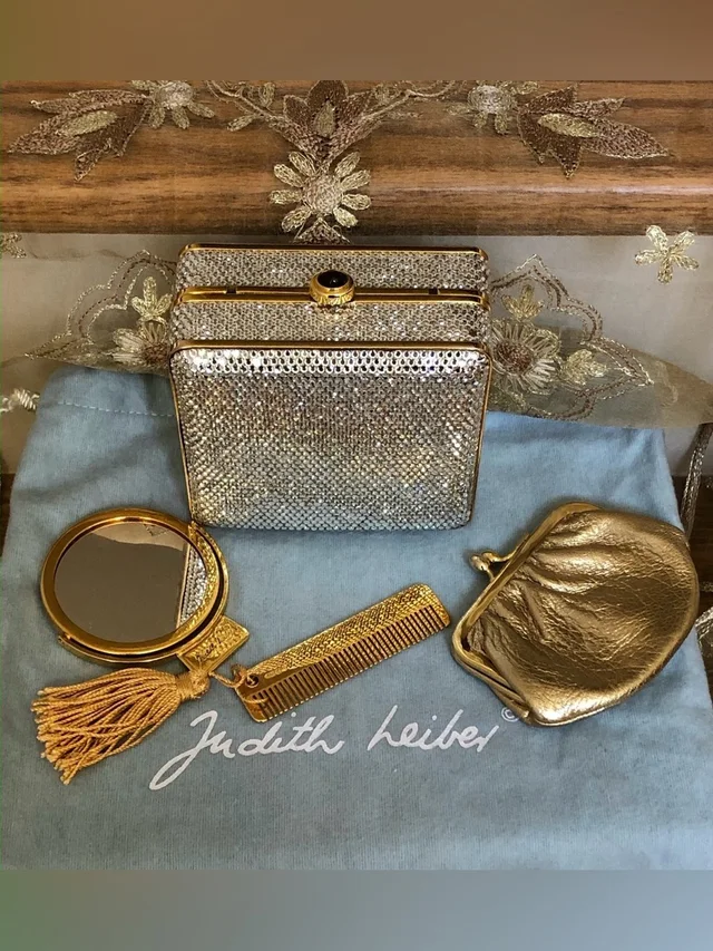 Judith Leiber Crystal Embellished Gold Minaudiere Shoulder Bag in silver|gold|gray from Poshmark