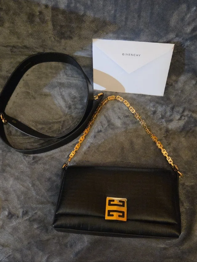Givenchy Black Leather Shoulder Bag With Gold Chain And Logo Clasp in black|gold Leather from Poshmark