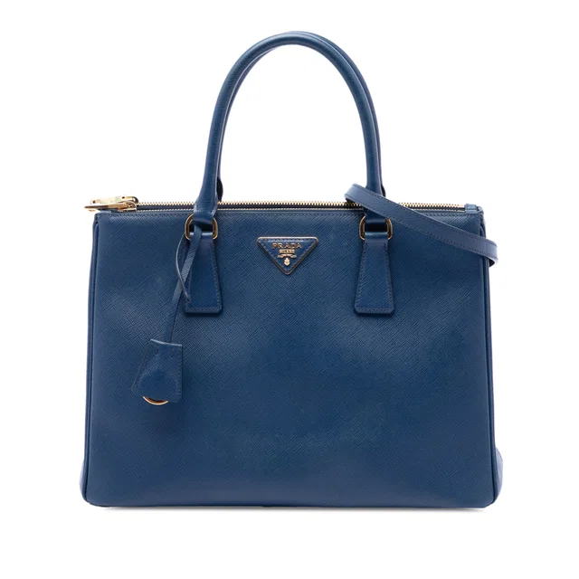 Blue Prada Medium Saffiano Lux Galleria Double Zip Satchel in Blue Saffiano leather from Designer Revival