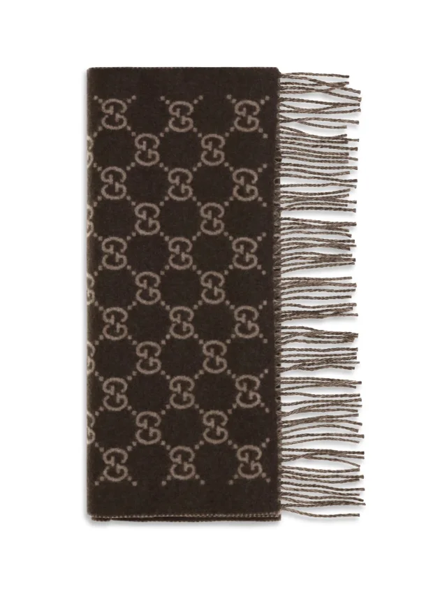 Gucci Gg Monogram Cashmere Scarf — Brown (capra Hircus) Scarfs in Brown Cashmere from HEWI, photo 2 of 3