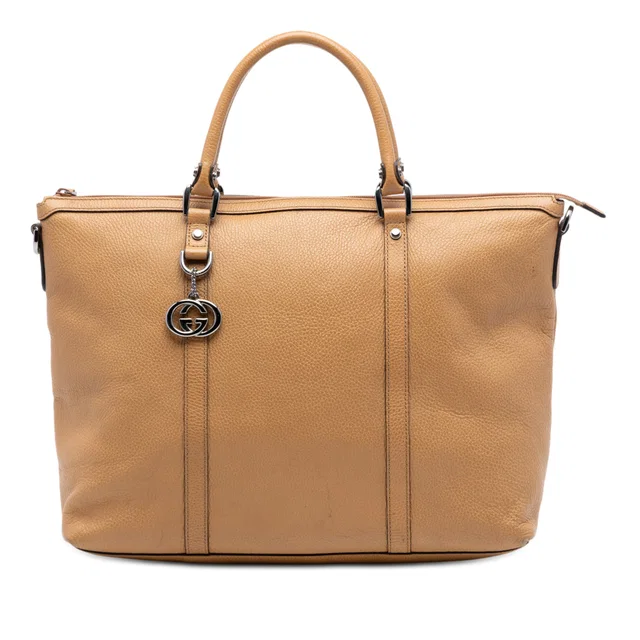 Brown Gucci Leather GG Charm Satchel in Brown Leather from Designer Revival
