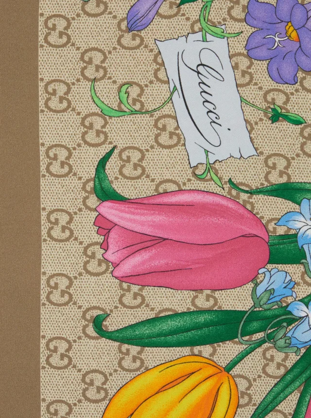 Gucci Floral Gg Silk Twill Scarf — Beige Scarfs in Beige Silk from HEWI, photo 3 of 3