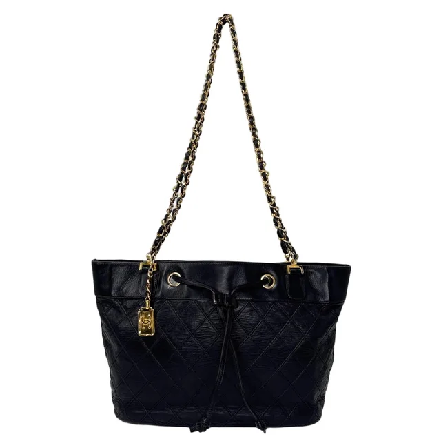 Chanel Bicolor Chain Tote Shoulder Bag Black in Black Leather from The Reluxe