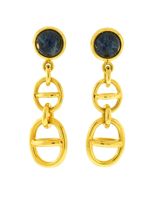 Gucci Vintage 1992 Gold Blue Oversized Tiered Dangling Statement Earrings in Blue from Amarcord Vintage Fashion