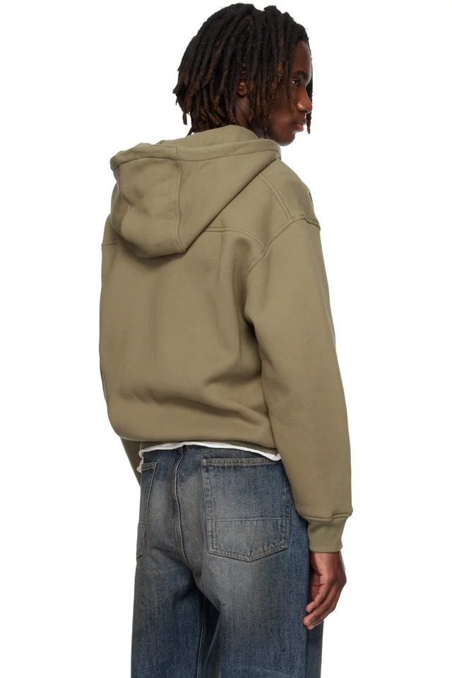 Rhude Khaki Classique Zip Up Hoodie, photo 3 of 4 from SSENSE