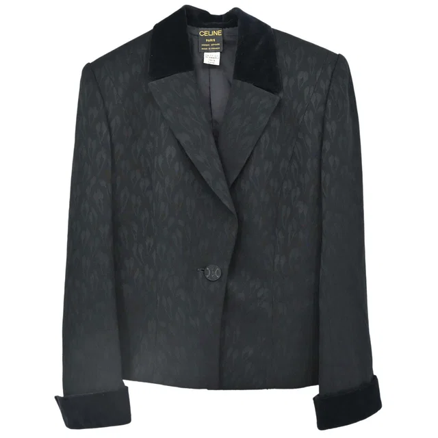 Celine Single Breasted Jacket Black #38 in Black Wool from AMORE Vintage Tokyo