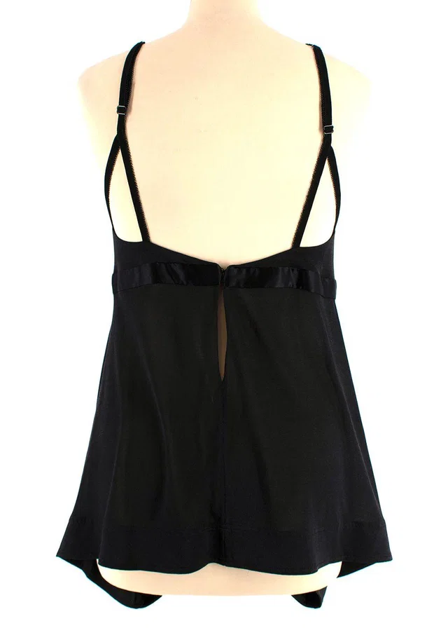 Balenciaga Silk Lace Trimmed Black Plunge Cami Top in Black Silk from HEWI