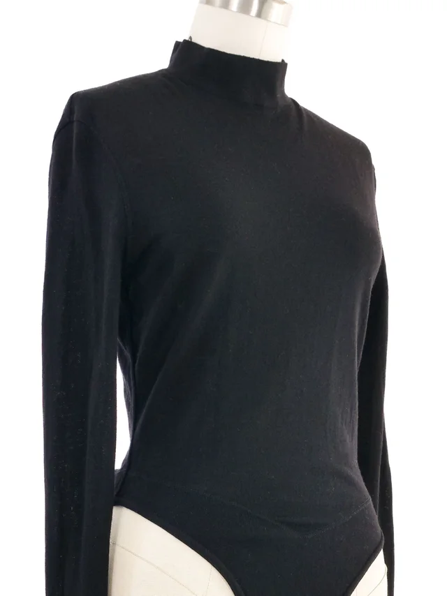 Alaïa Black Wool Mock Neck Bodysuit in Black Wool from Arcade Vintage, photo 2 of 2