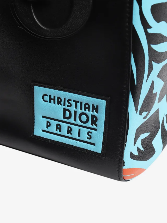 Black and blue floral 2015 Lady Dior bag in Black Leather from Sign of the Times, photo 6 of 9