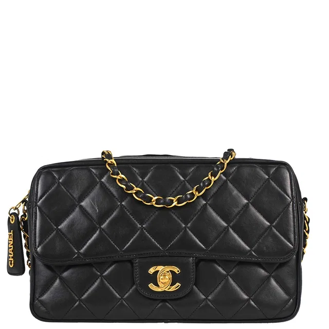 Chanel 1996-1997 Black Lambskin Camera Bag Medium in Black Lambskin from AMORE Vintage Tokyo