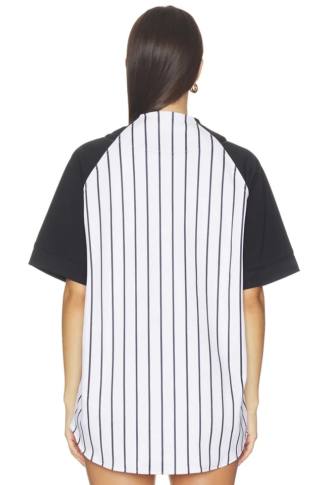 Anti Social Social Club Pinstriped Baseball Jersey in Black & White, photo 4 of 5 from REVOLVE (Canada)